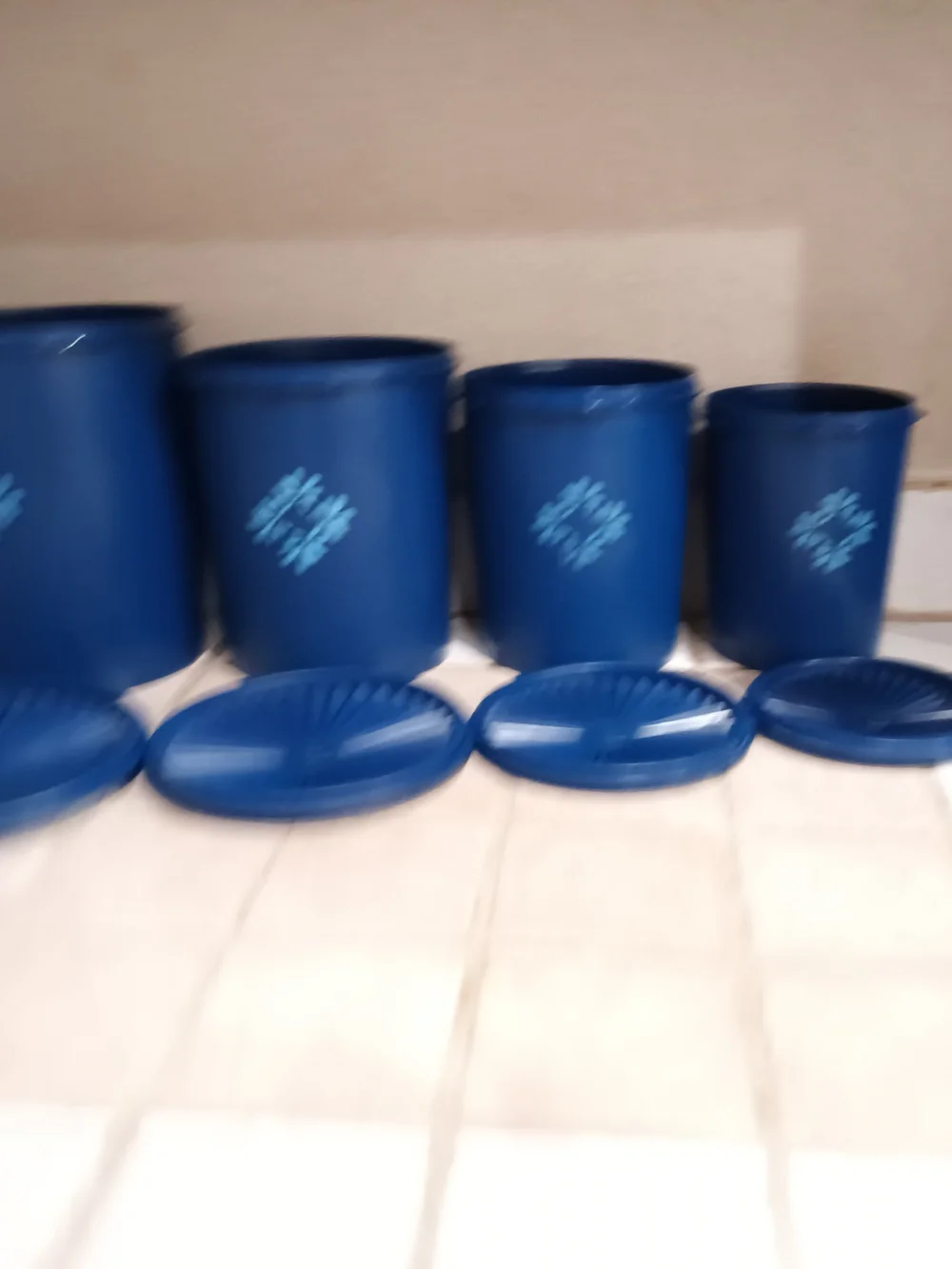 Vintage Tupperware Blue PlasticRetro Floral Canisters 4 Piece Set w/Lids.